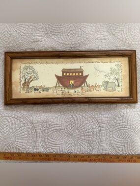 Vtg Noah’s Ark Framed Print Signed 1996 18.5” x 7.5”